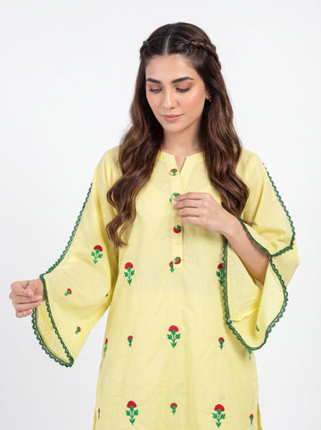 BASANTI — Yellow floral embroidered set