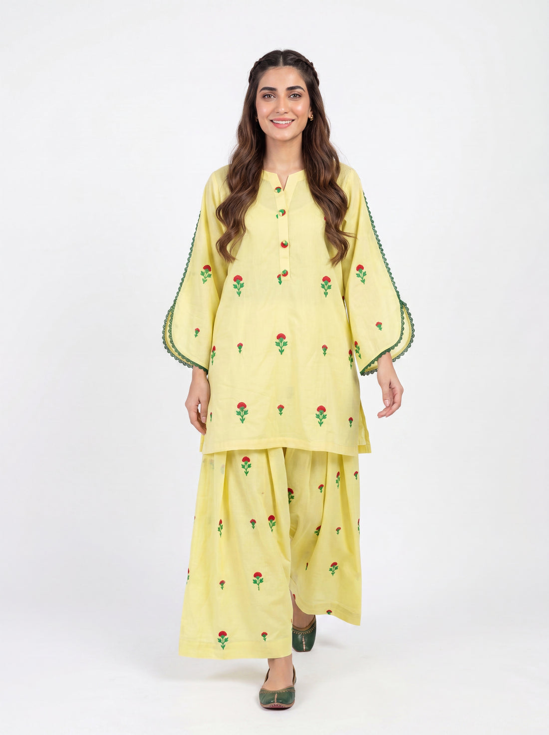BASANTI — Yellow floral embroidered set