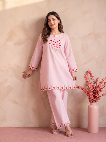 GULABO — Pink heart embroidered set