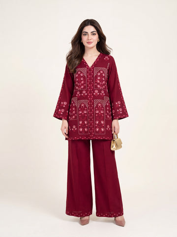 LAAL GUL — Deep red embroidered set
