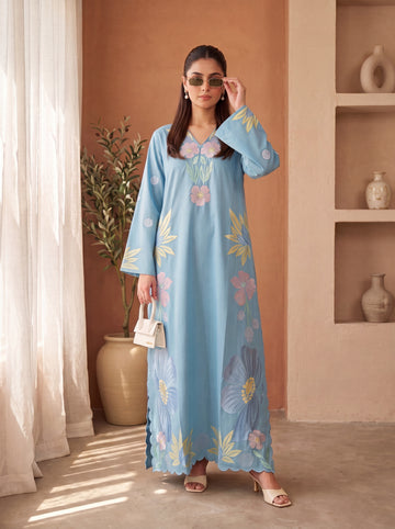 NEELOFAR — Sky blue embroidered kaftan