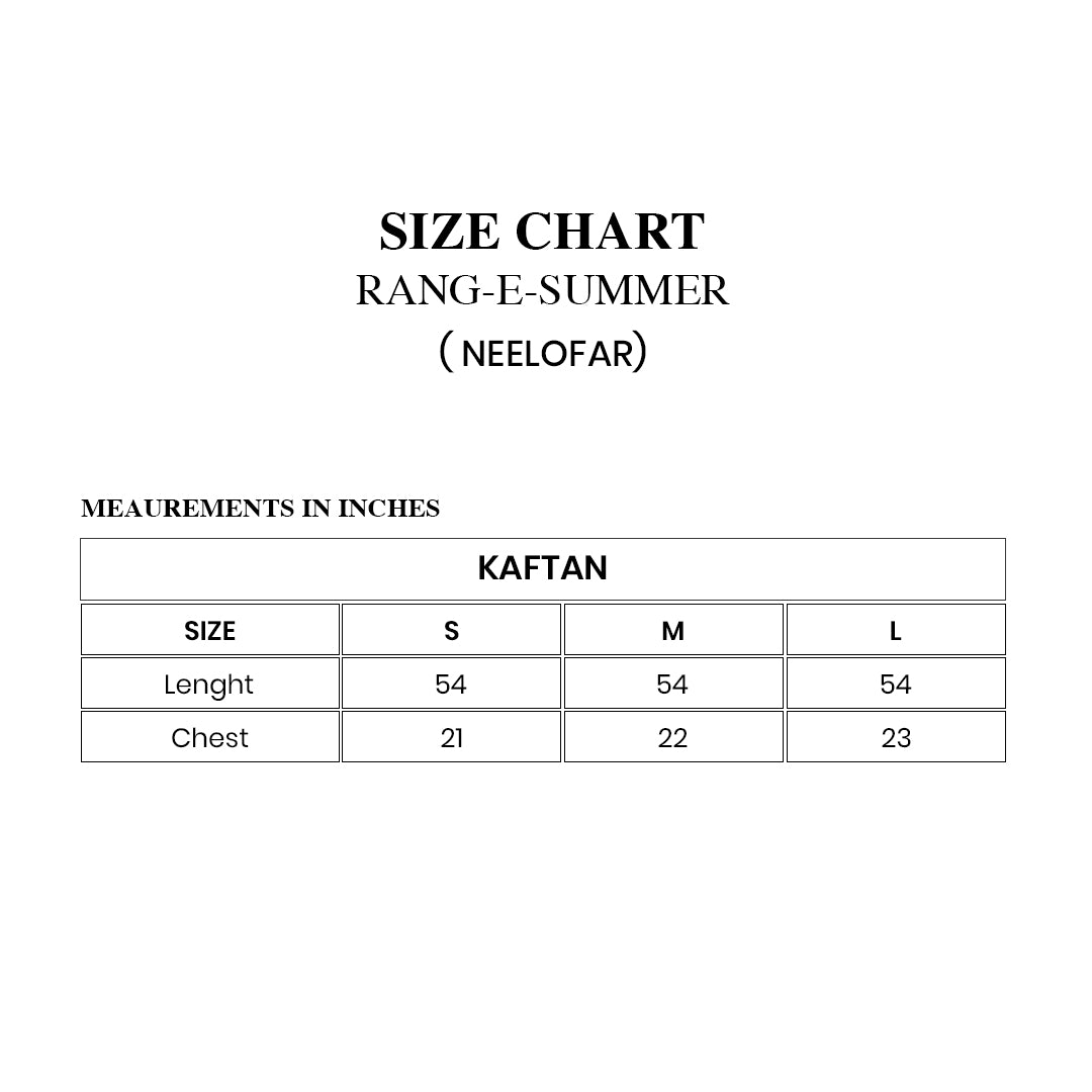 NEELOFAR — Sky blue embroidered kaftan Size Chart