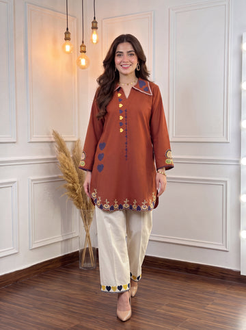 PATJHAR — Rust & off-white embroidered set