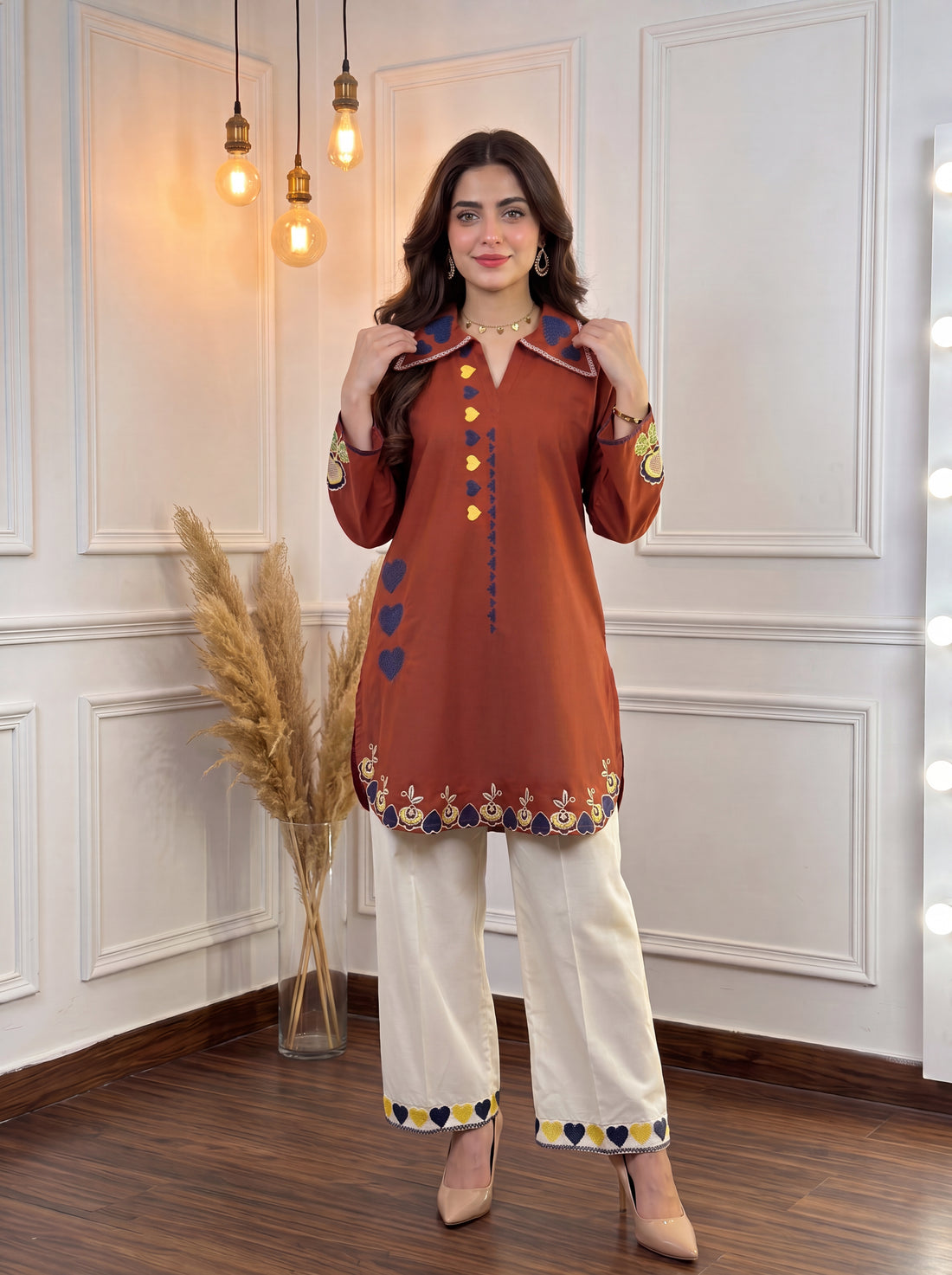 PATJHAR — Rust & off-white embroidered set
